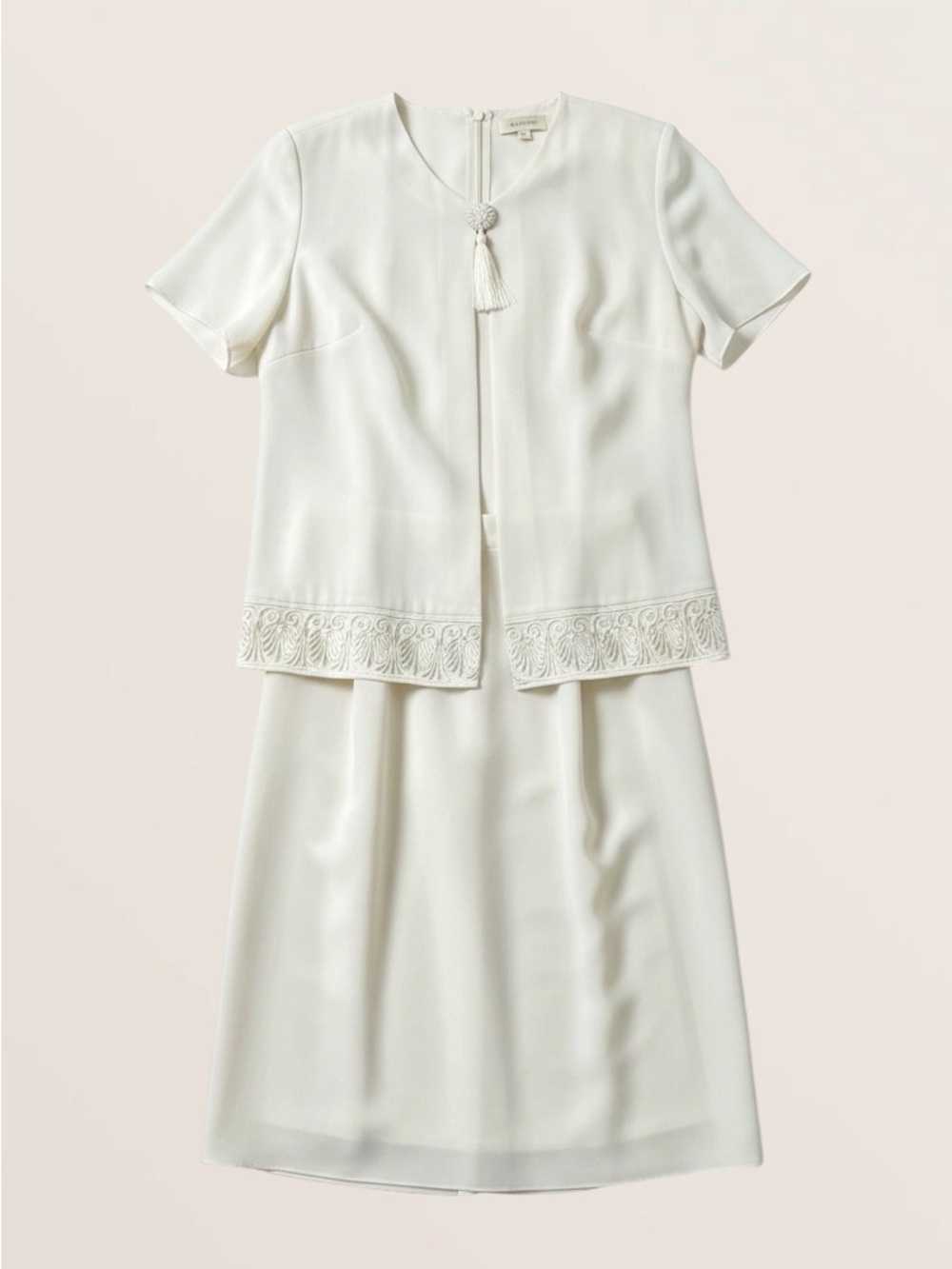 Vintage Stanley Sklar Ivory Mother of the Bride Formal Dress, Attached Overlay